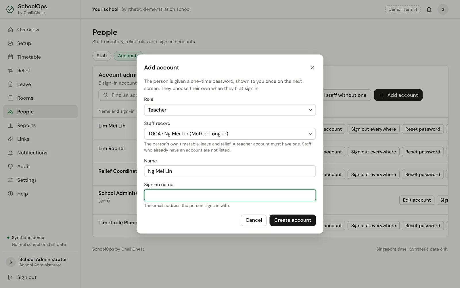 The Add account window. Fictional demo data.