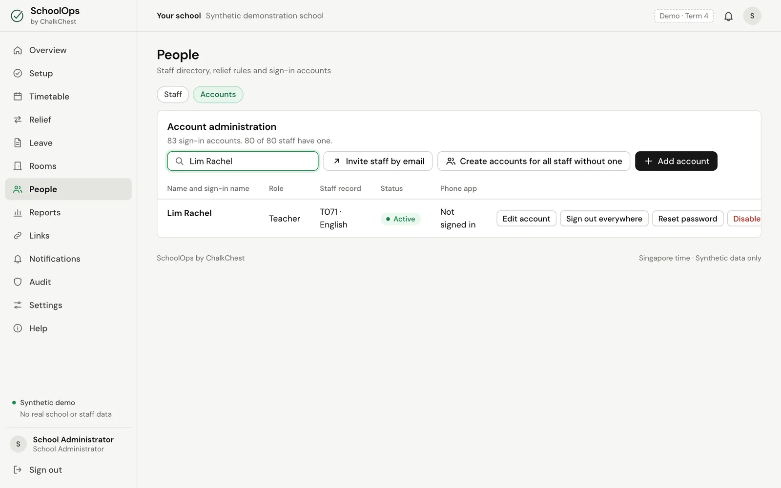 One account and the buttons beside it. Fictional demo data.