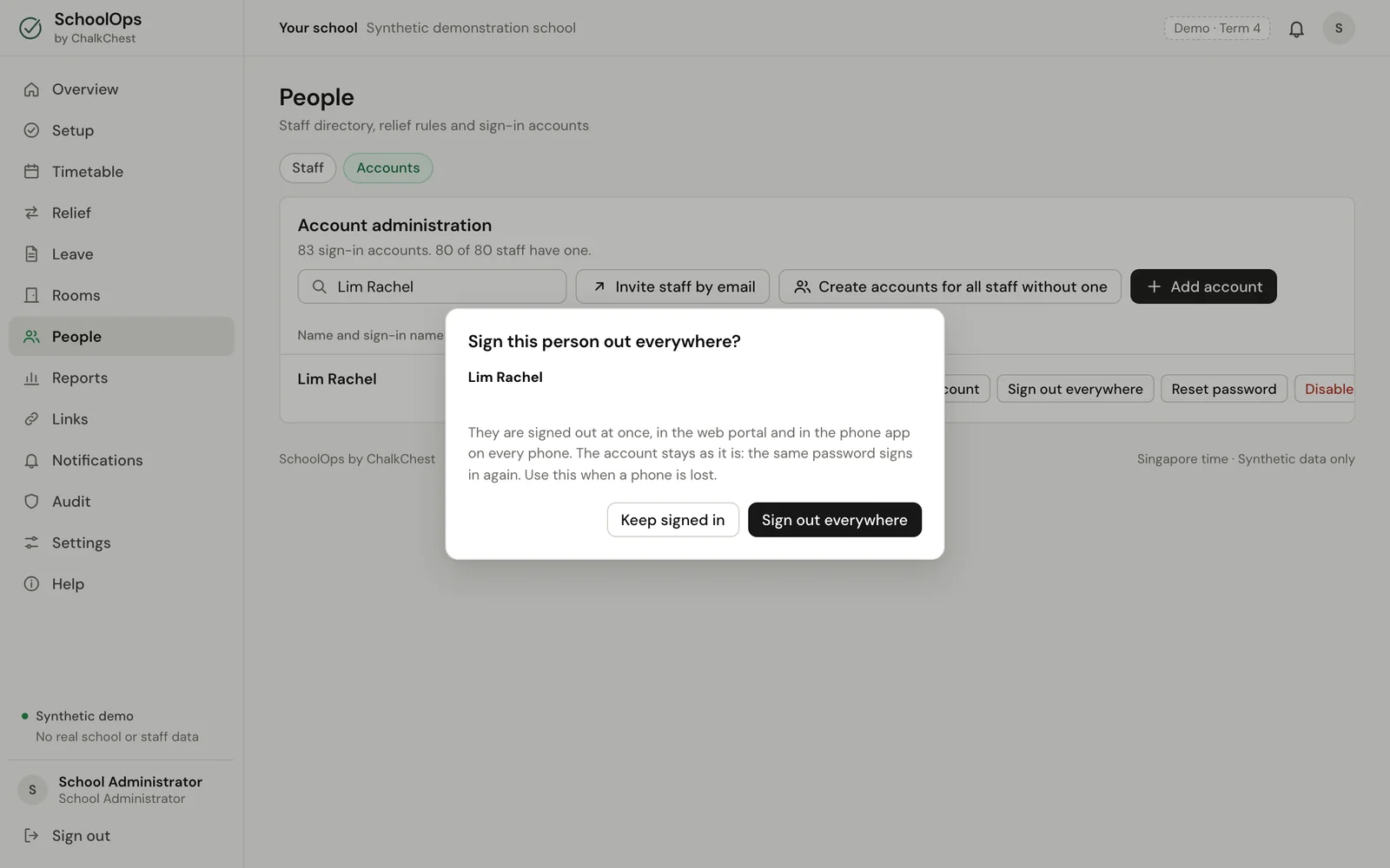 The question asked before signing a person out everywhere. Fictional demo data.