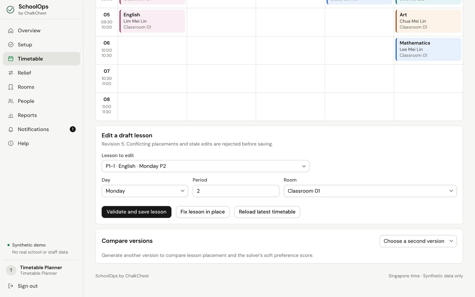 Edit a draft lesson. Fictional demo data.