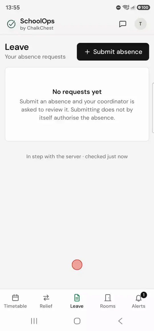 A short clip: opening Submit absence, choosing the reason and tapping two periods. Fictional demo data.